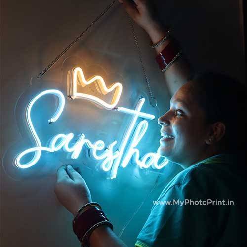 Custom Name With Crown Led Neon Sign Decorative Lights Wall Decor | Size Approx 12 Inches X 18 Inches According To Name