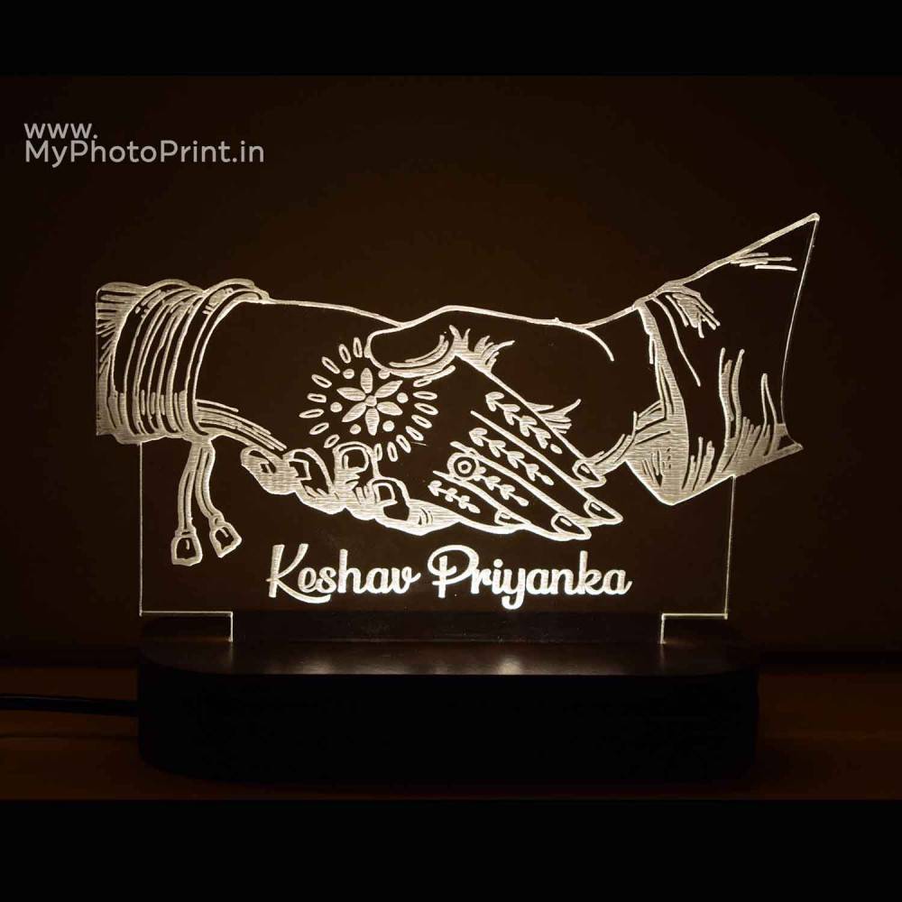 Personalized Happily Married Couple Acrylic 3D illusion LED Lamp with Color Changing Led and Remote #1712