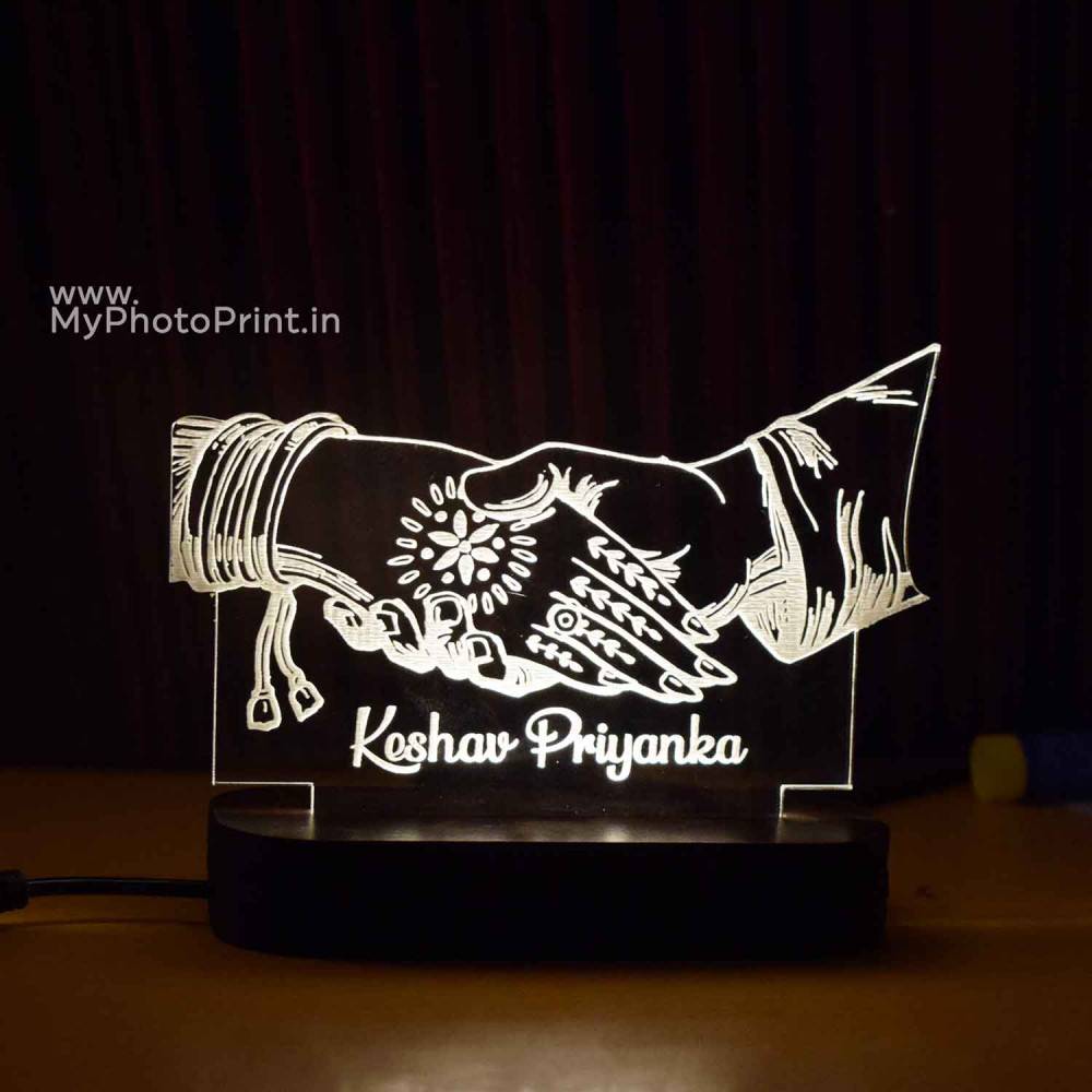 Personalized Happily Married Couple Acrylic 3D illusion LED Lamp with Color Changing Led and Remote #1712