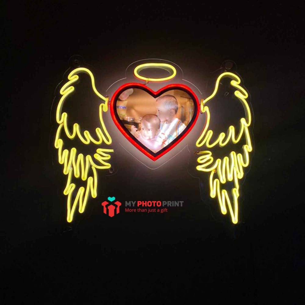 Customized Neon Heart Angel Wings Photo Led Neon Sign Decorative Lights Wall Decor