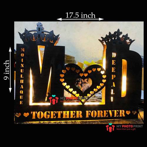 Customized Couple Photo Alphabetic A TO Z Wooden Name Board Multicolor Led and Remote #1722