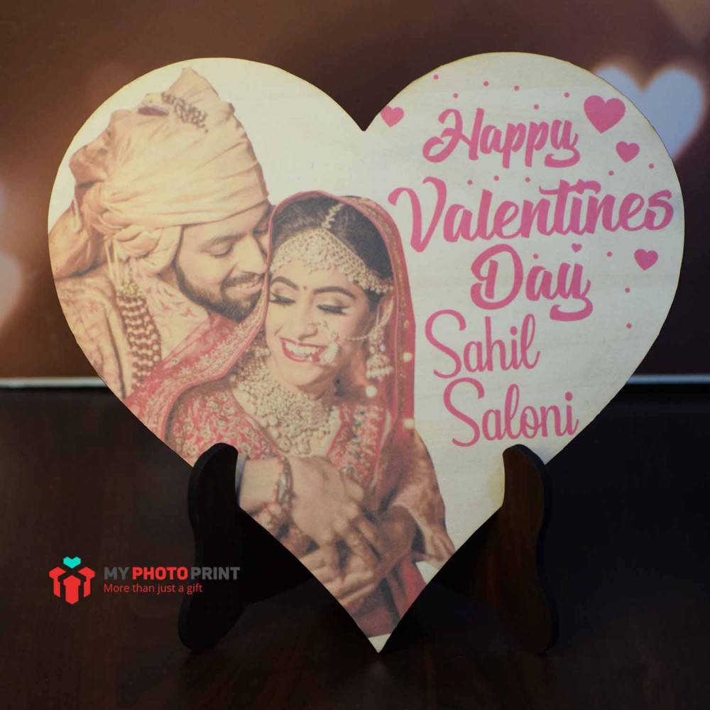 Personalized Heart Couple Happy Valentine's Day Wooden Table Top