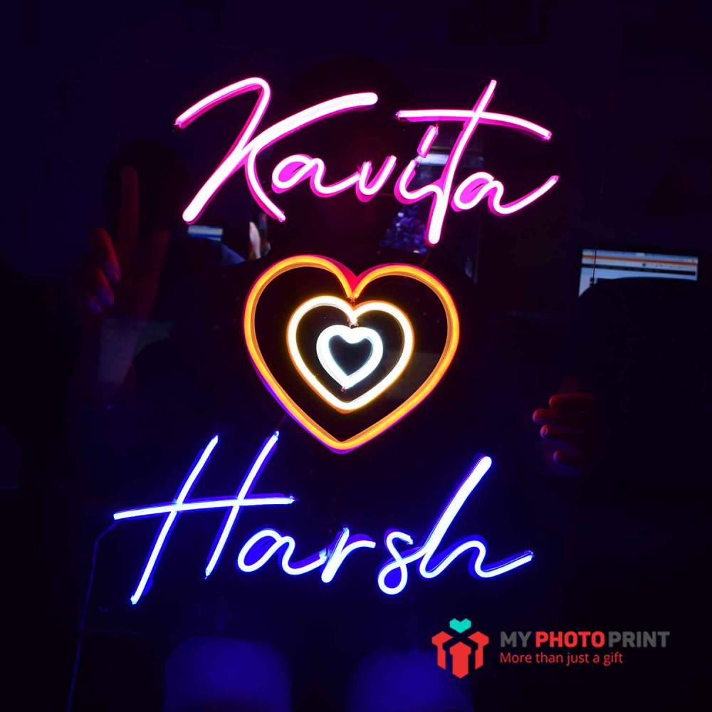 Personalized Your Own Names With Heart Led Neon Sign Decorative Lights Wall Decor 