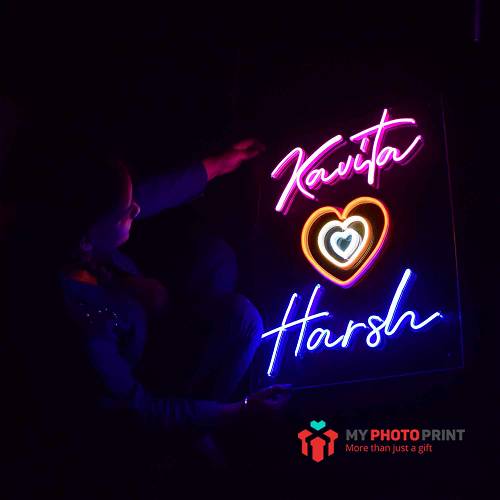 Personalized Your Own Names With Heart Led Neon Sign Decorative Lights Wall Decor 