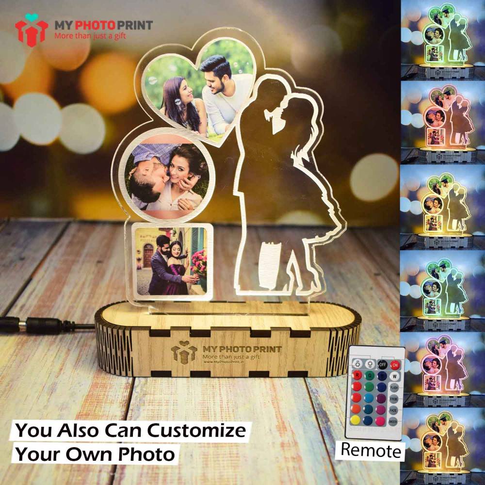 Personalized Love Couple Lamp With Your Photos Acrylic 3D illusion LED Lamp with Color Changing Led and Remote #1772