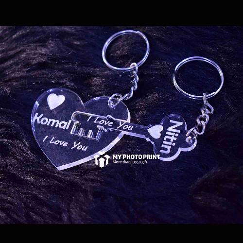 Personalized Couple Heart Key Name Acrylic Keychain