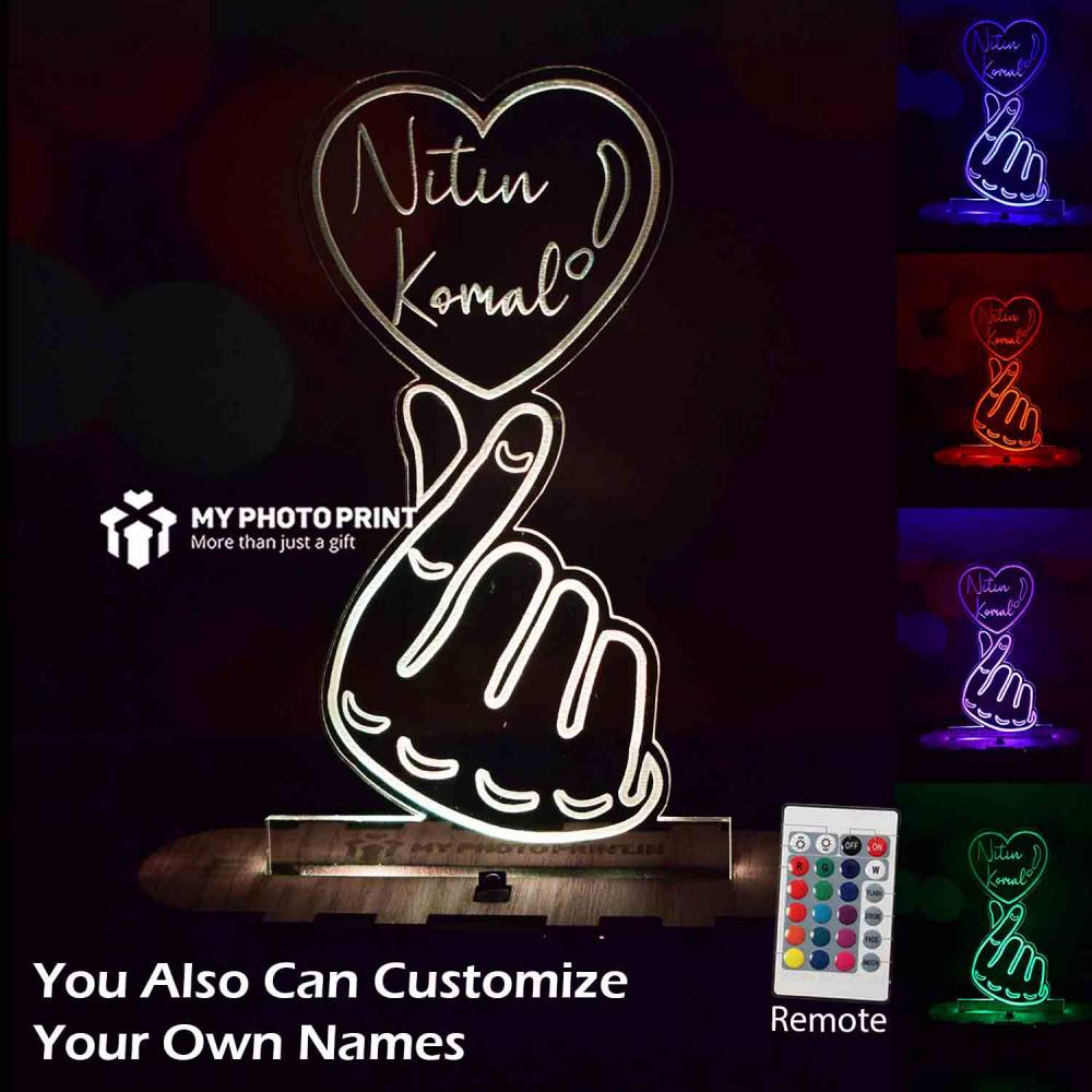 Personalized Couple Hand & Heart Acrylic 3D illusion LED Lamp with Color Changing Led and Remote#1829