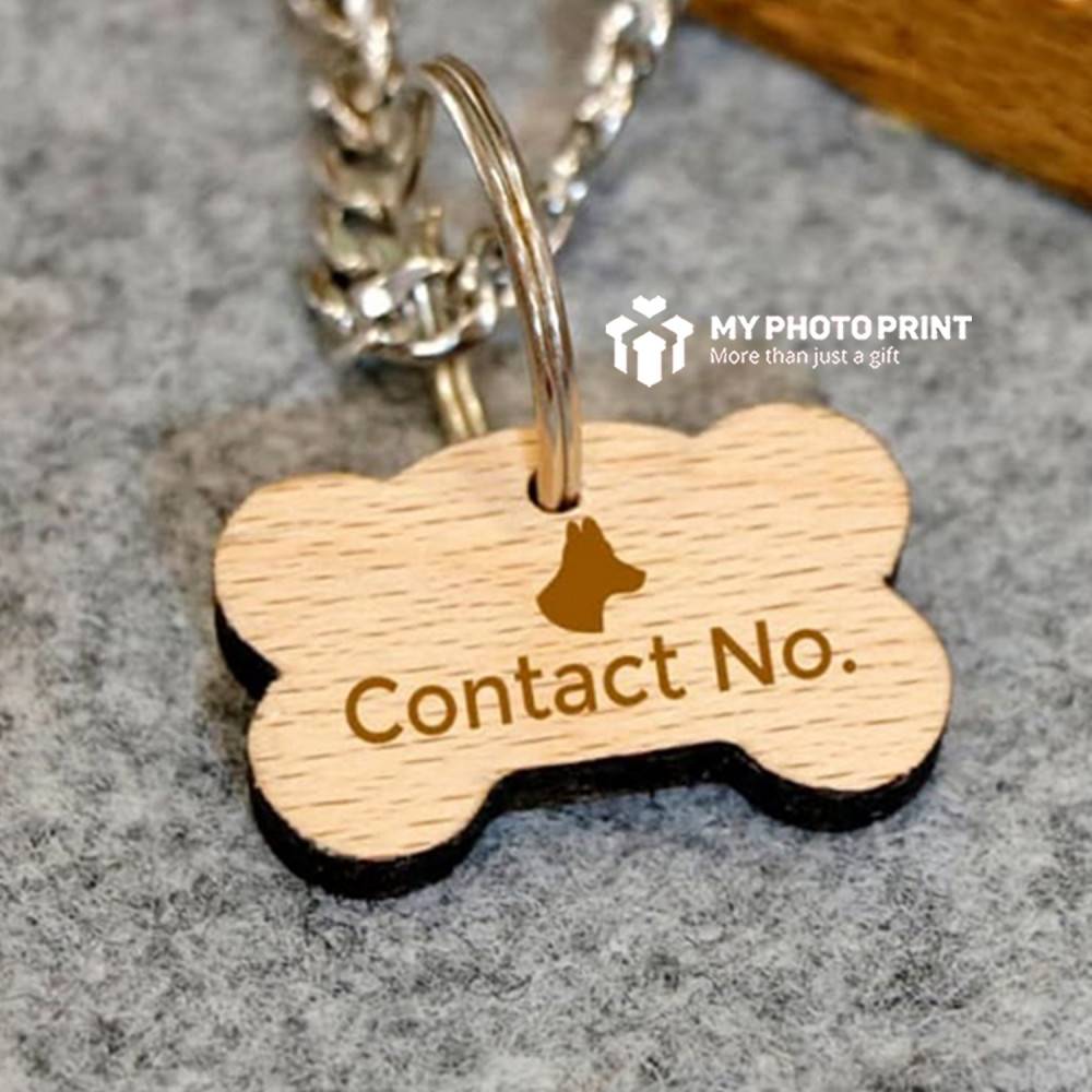 Customized Wooden Engraved Bone Shaped Pet Tag
