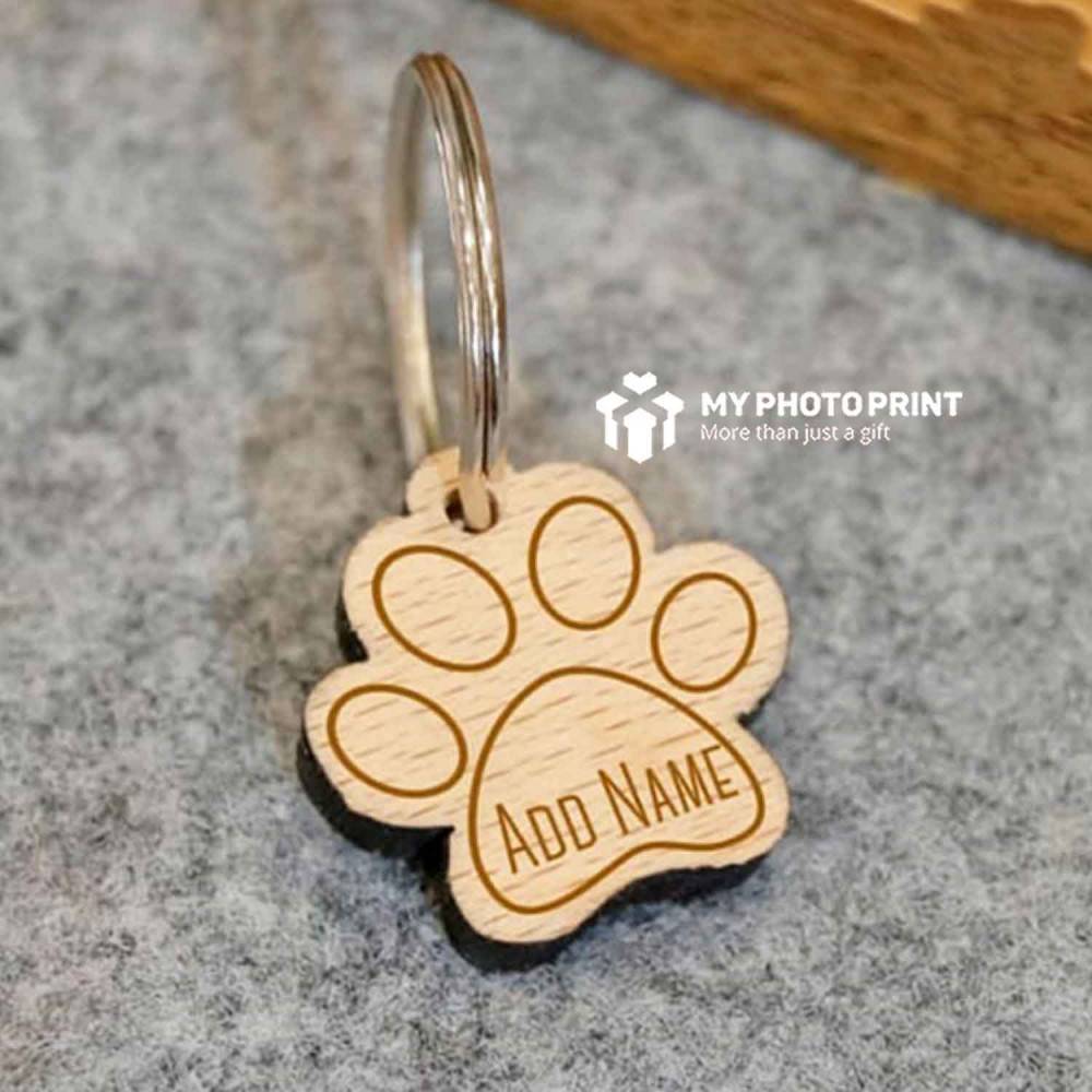 Customized Wooden Engraved Paw Shaped Pet Tag