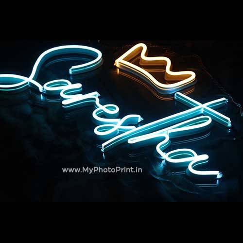 Custom Name With Crown Led Neon Sign Decorative Lights Wall Decor | Size Approx 12 inch X 18 inch According to Name