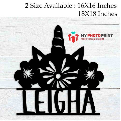 Customized Unicorn Flower Crown Name  Wooden Wall Decoration