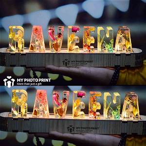 Personalized Custom Letter Crystal Lamp Dried Flower Resin Crystal Lamp Eternal Flower Letter Lamp Decoration