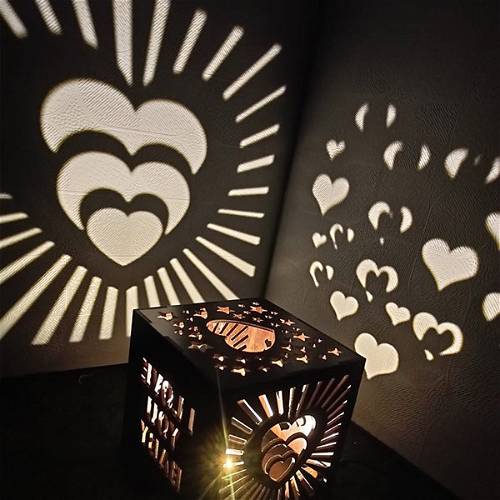 Customized Full of Hearts Wooden Shadow Box with Electric Night Lamp