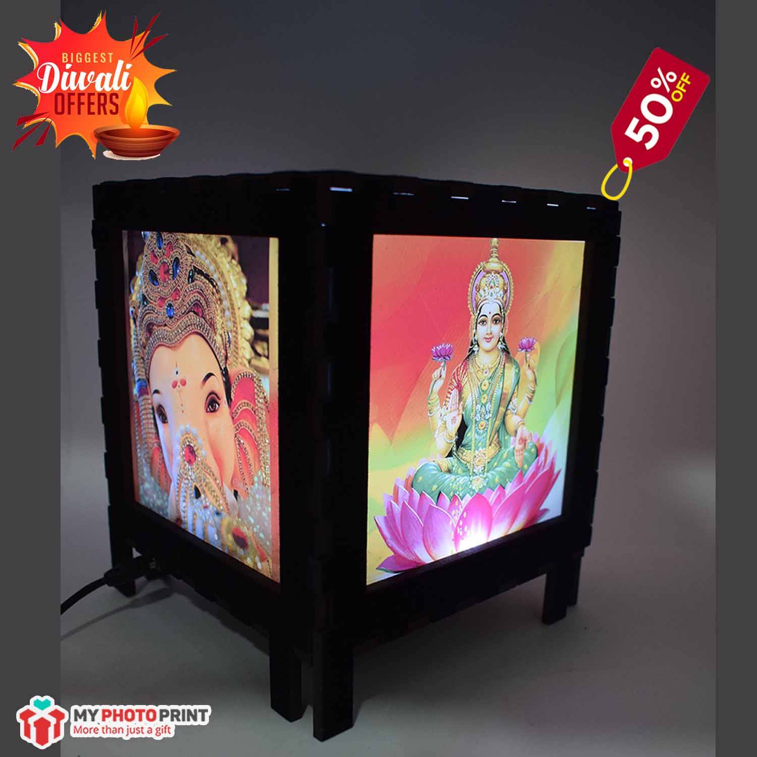 SHUBH LABH PHOTO VELVET SHADOW BOX WITH MULTICOLOUR ELECTRIC NIGHT LAMP