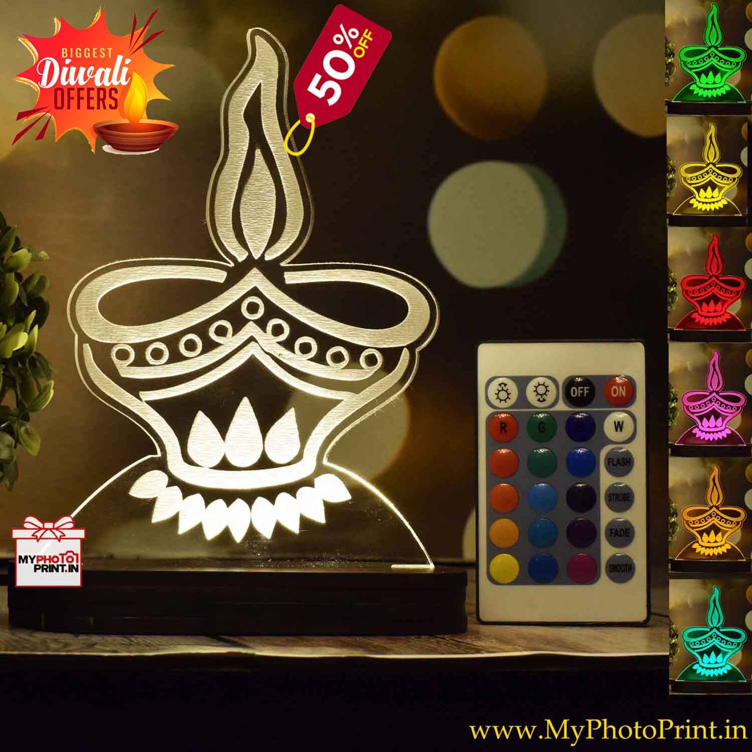 Diya Design Acrylic 3D illusion LED Lamp with Color Changing Led and Remote#1407