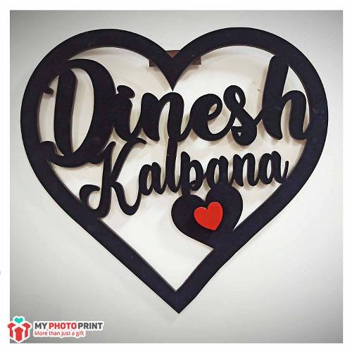 Customized Heart Wall Hanging With Your Name or Text Wooden Frame #1003