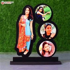 Personalized Round Unique With 4 Photos Wooden Table Top
