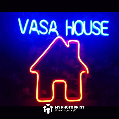 Custom Name House Led Neon Sign Decorative Lights Wall Decor | Size Approx 19 Inches X 20 Inches According to Name