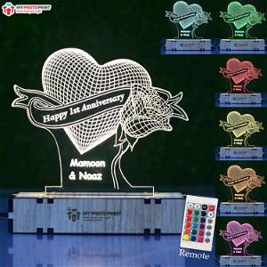 Personalized Heart Rose Acrylic 3d Illusion Led Lamp With Color Changing Led And Remote #107