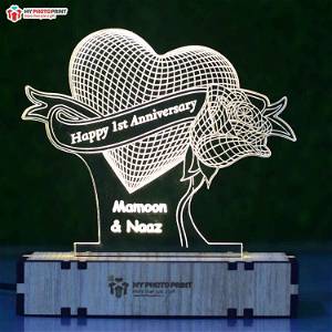 Personalized Heart Rose Acrylic 3d Illusion Led Lamp With Color Changing Led And Remote #107
