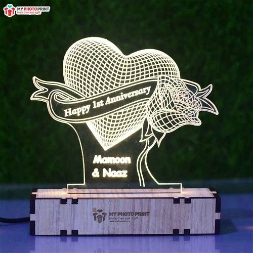 Personalized Heart Rose Acrylic 3D illusion LED Lamp with Color Changing Led and Remote #2390