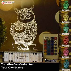 Personalized Mom & Son Owl  Acrylic 3D illusion LED Lamp with Color Changing Led and Remote#1402