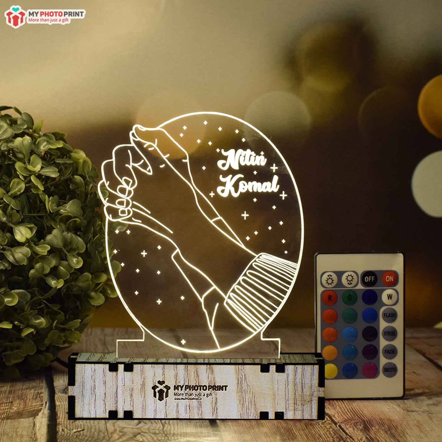 Personalized Couple Hands Acrylic 3D illusion LED Lamp with Color Changing Led and Remote#1388