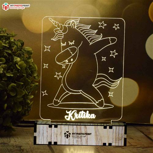 Cute Unicorn Night Lamp Online India Cute Unicorn Customized Name Lamp is a very creative way of decorating a room and this will certainly become a talking point with your kids. You can even personalize the lamp with the names or initials of your sweetheart if you wish to. Your little girls will simply adore this wonderful gift of a name lamp in her room. It is a gift that she will never forget and she will treasure the lamp always. When she grows up, she can show the name lamp to her friends and tell them how much she is named after a beautiful unicorn.