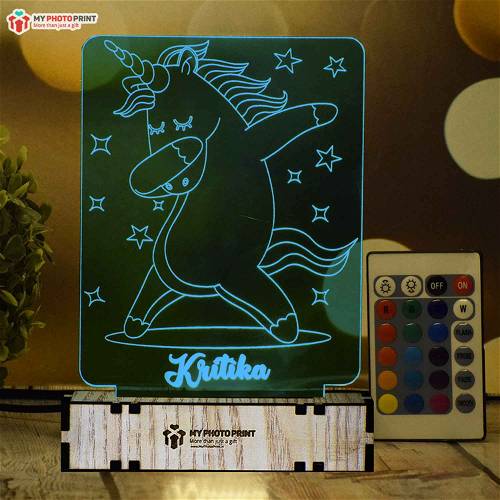 Cute Unicorn Night Lamp Online India Cute Unicorn Customized Name Lamp is a very creative way of decorating a room and this will certainly become a talking point with your kids. You can even personalize the lamp with the names or initials of your sweetheart if you wish to. Your little girls will simply adore this wonderful gift of a name lamp in her room. It is a gift that she will never forget and she will treasure the lamp always. When she grows up, she can show the name lamp to her friends and tell them how much she is named after a beautiful unicorn.
