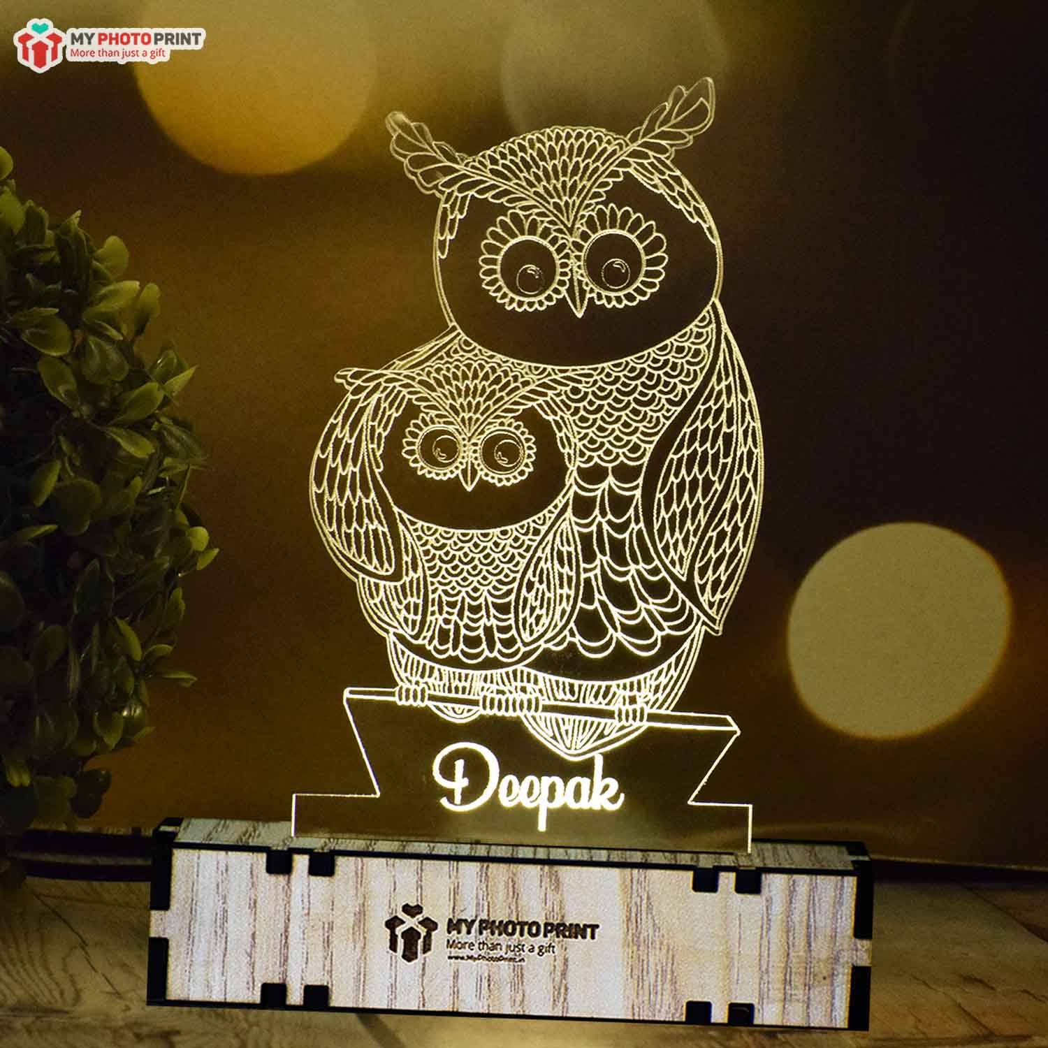 Cute Love Owl Custom Made Night Lamp Online A night lamp with a personalized message or name on it is a perfect gift for any occasion. Whenever you are thinking about the different gifts that you want to give for your special someone, this is the perfect item to go in for. It will definitely impress your loved one and she will be deeply touched by the thought you have put into it. When she sees the night lamp with her name written on it she will not forget the gift.