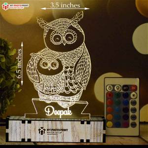 Personalized Mom & Son Owl  Acrylic 3D illusion LED Lamp with Color Changing Led and Remote#1402