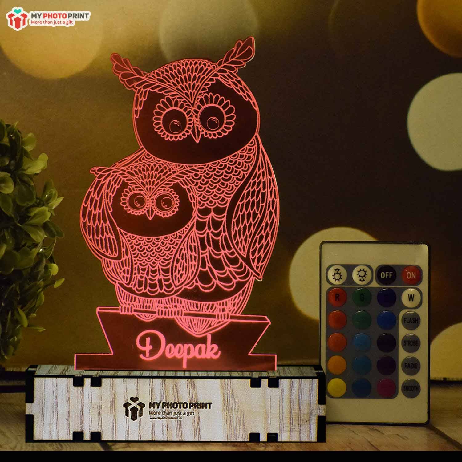 Cute Love Owl Custom Made Night Lamp Online A night lamp with a personalized message or name on it is a perfect gift for any occasion. Whenever you are thinking about the different gifts that you want to give for your special someone, this is the perfect item to go in for. It will definitely impress your loved one and she will be deeply touched by the thought you have put into it. When she sees the night lamp with her name written on it she will not forget the gift.