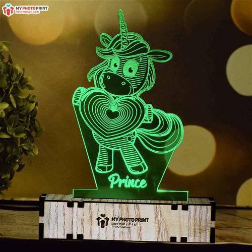 PERSONALIZED HEART UNICORN ACRYLIC 3D ILLUSION LED LAMP WITH COLOR CHANGING LED AND REMOTE#1403