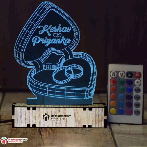 Personalized Couple Ring Acrylic 3D illusion LED Lamp with Color Changing Led and Remote #1438