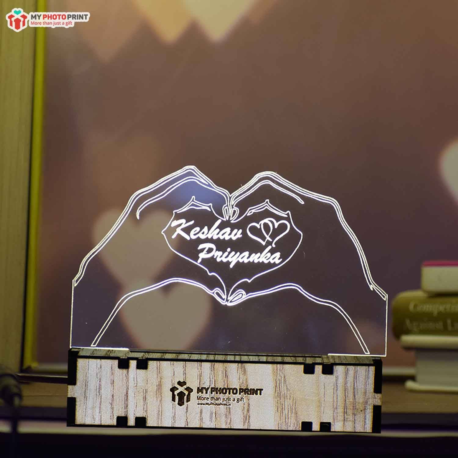 Personalized Couple Heart Shape Acrylic 3D illusion LED Lamp with Color Changing Led and Remote #1575
