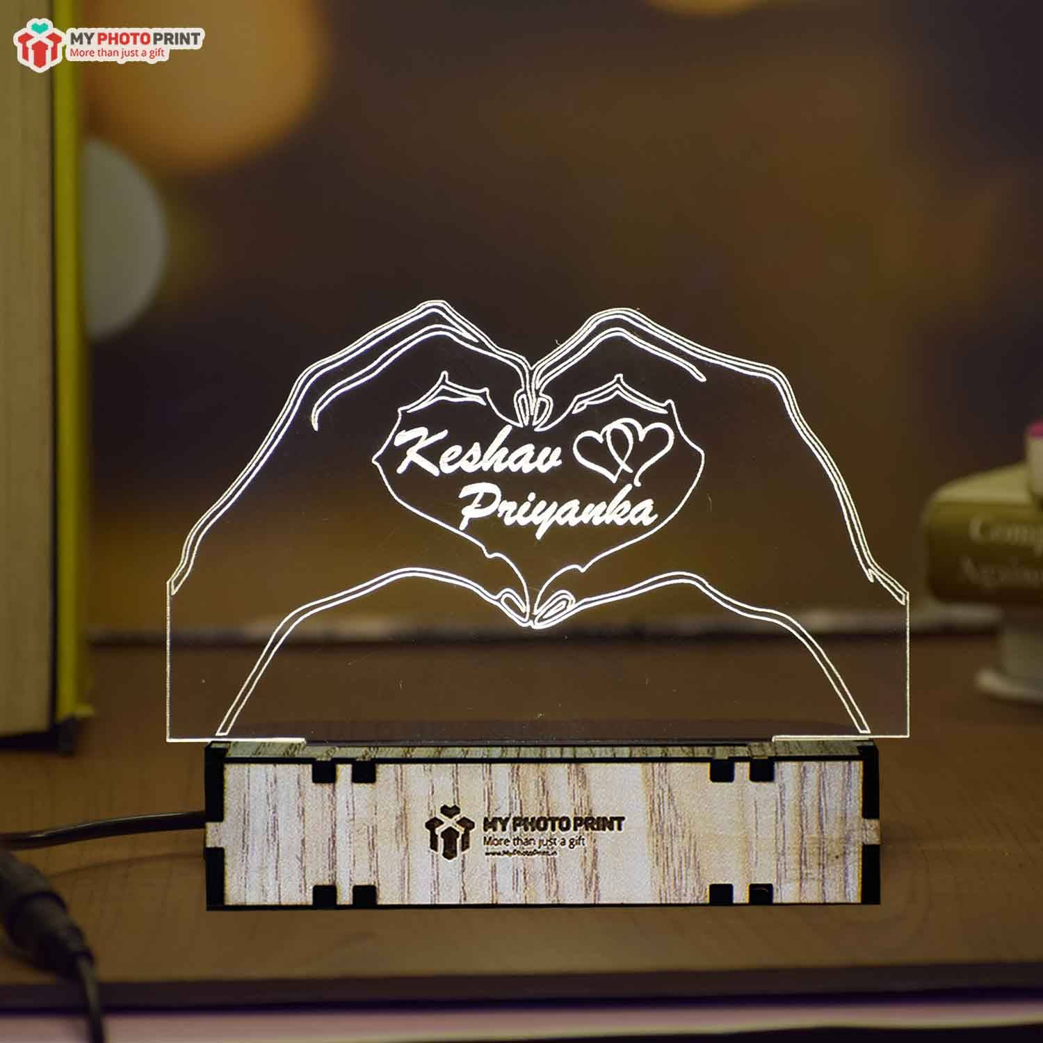 Personalized Couple Heart Shape Acrylic 3D illusion LED Lamp with Color Changing Led and Remote #1575