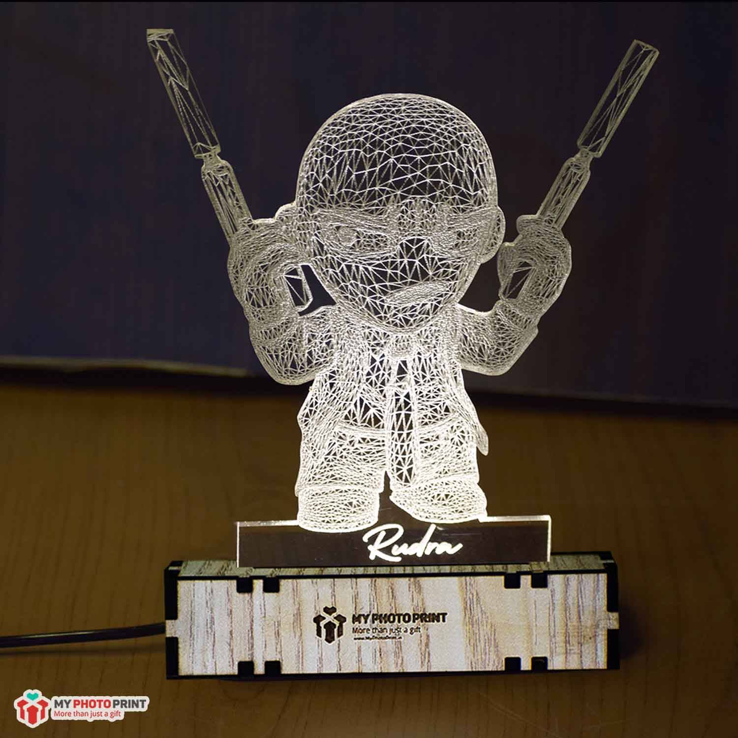 Personalized Cartoon With Gun Acrylic 3D illusion LED Lamp with Color Changing Led and Remote#1590