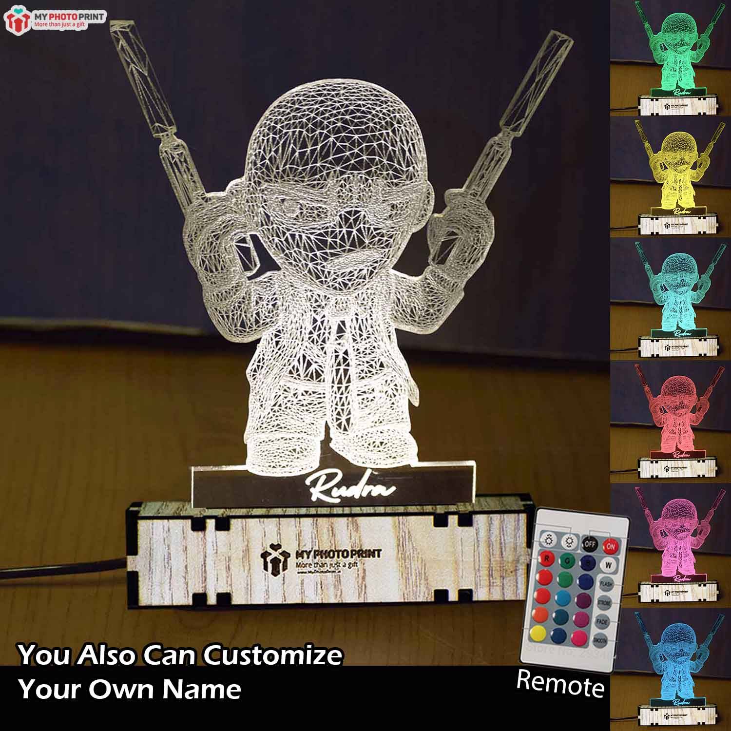 Personalized Cartoon With Gun Acrylic 3D illusion LED Lamp with Color Changing Led and Remote#1590