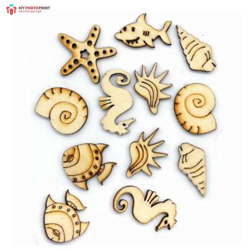 Aqua Animals Design MDF Wooden Craft Cutout Any Shapes & Patterns | (Pack Of 12pcs)
