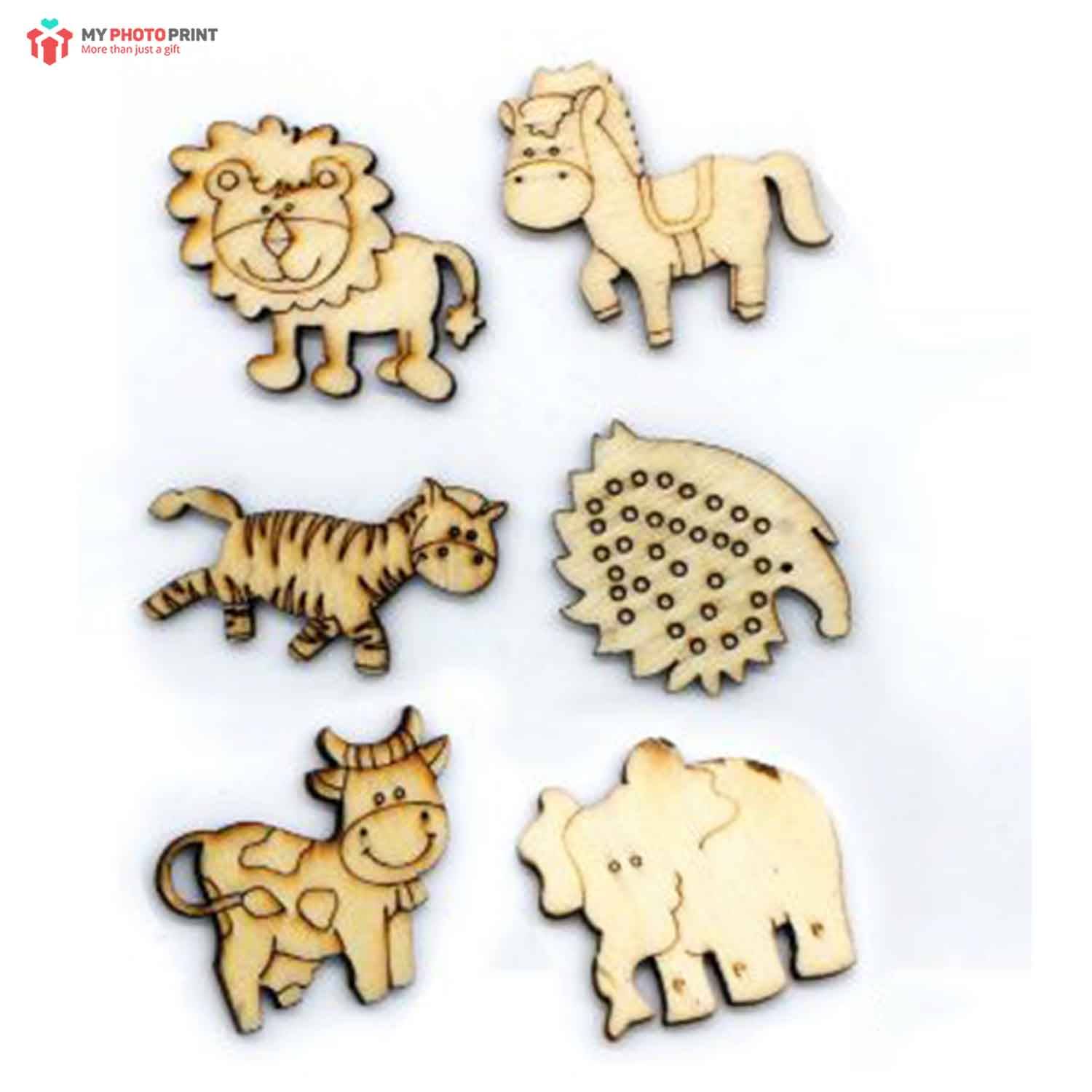  Animals Design MDF Wooden Craft Cutout Any Shapes & Patterns | (Pack Of 6pcs)