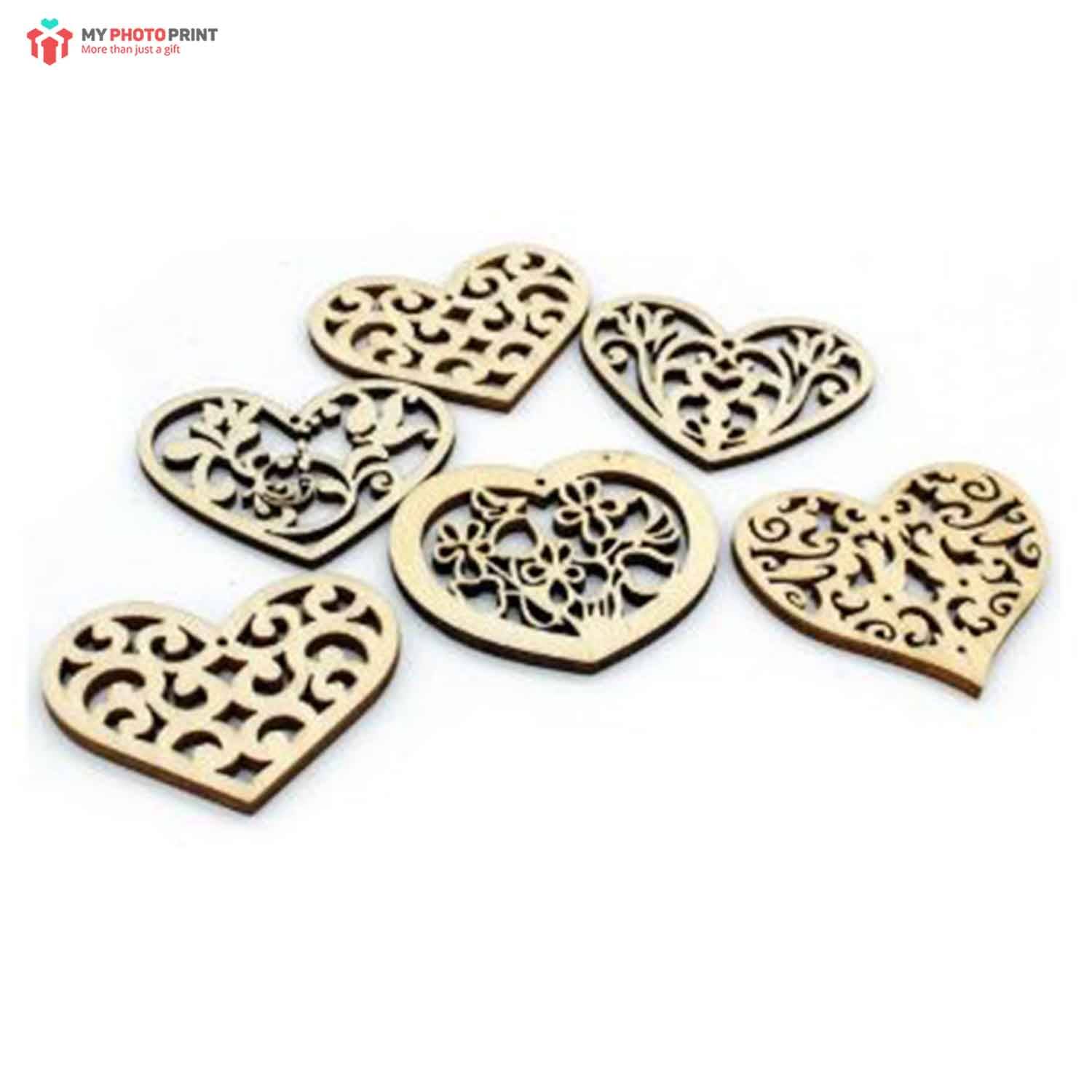 Heart Design MDF Wooden Craft Cutout Any Shapes & Patterns | (Pack Of 6pcs)