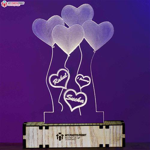 Personalized Heart Couple Name Acrylic 3D illusion LED Lamp with Color Changing Led and Remote#1317