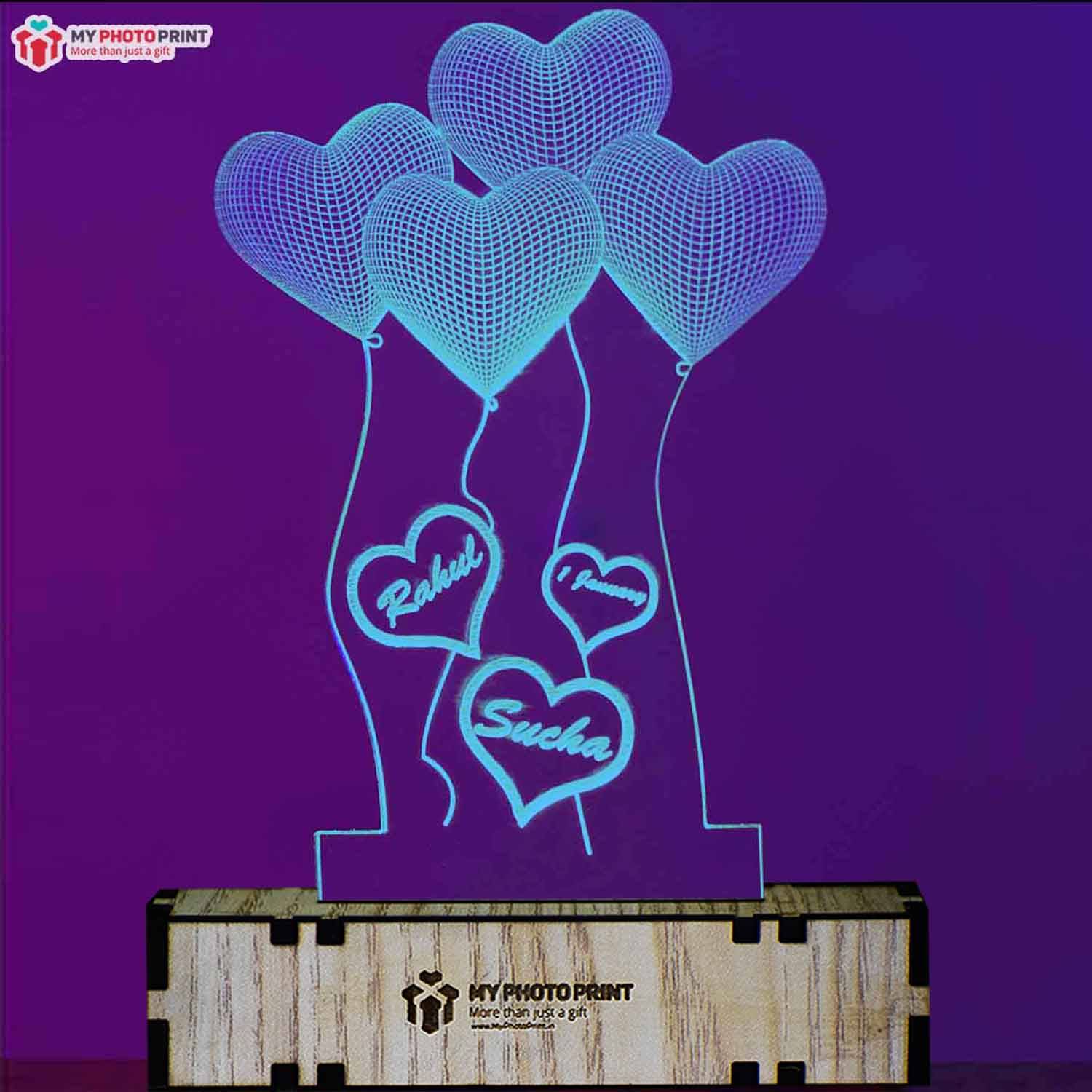 Personalized Heart Couple Name Acrylic 3D illusion LED Lamp with Color Changing Led and Remote#1317