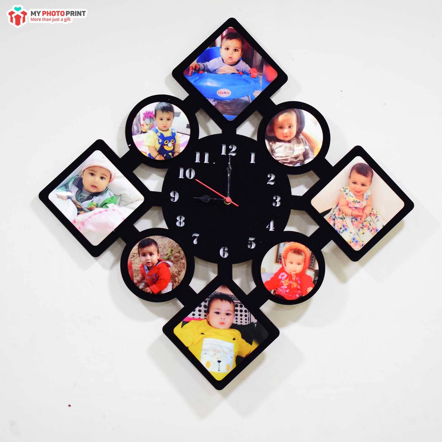 Customized Wooden Photo clock with 8 Photos