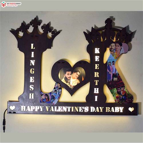 Customized Valentine Day Couple Photo Alphabet A TO Z Wooden Name Board Multi Color Led and Remote#2070