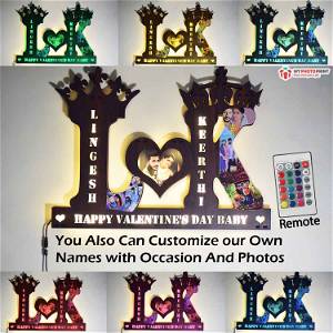 Customized Valentine Day Couple Photo Alphabet A TO Z Wooden Name Board Multi Color Led and Remote#2070
