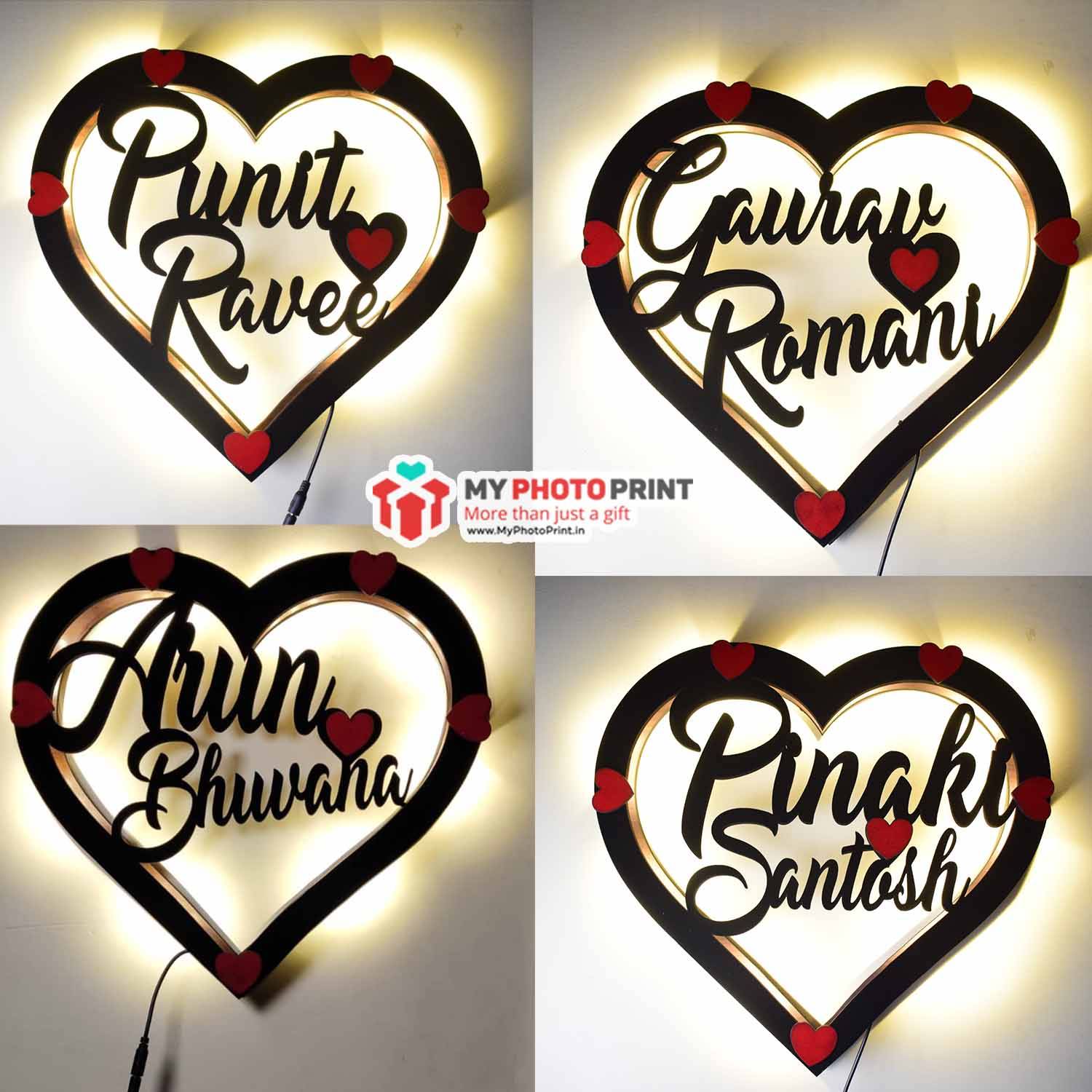 Custom Couple Heart Name Wall Hanging With Led Light #2086
