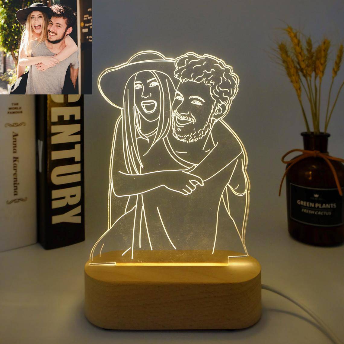 PERSONALIZED LINEART ACRYLIC 3D ILLUSION PHOTO LED LAMP WITH COLOR CHANGING LED AND REMOTE#1981