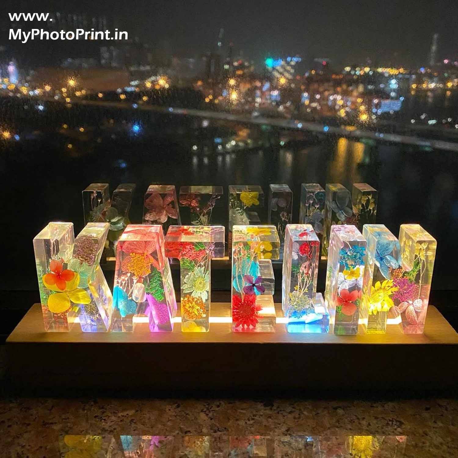 Personalized unique Letter Crystal Lamp Dried Flower Resin Crystal Lamp Eternal Flower Letter Lamp Decoration#2090