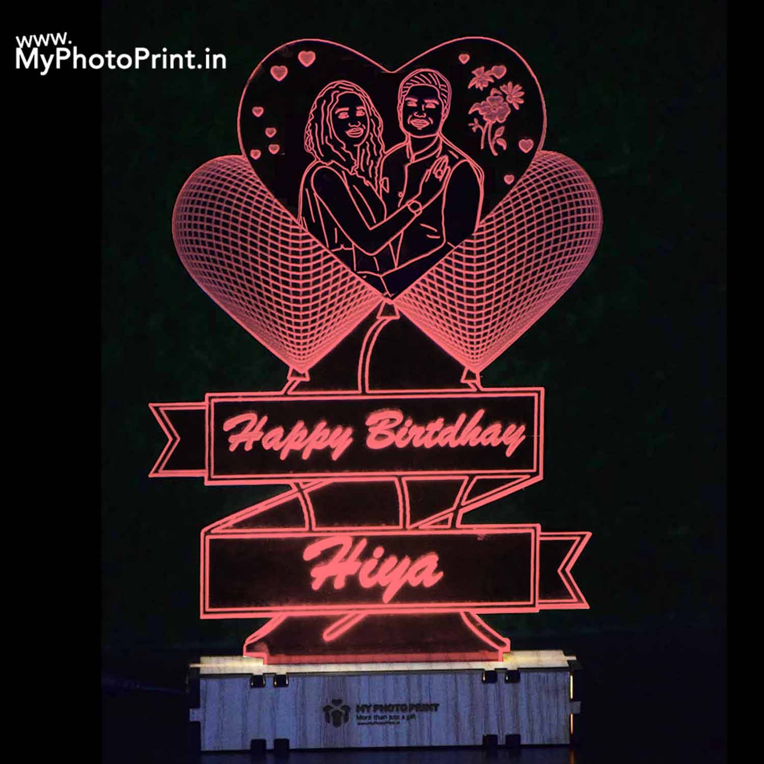 Personalized Unique 3 Heart Acrylic Photo 3D illusion LED Lamp with Color Changing Led and Remote#2055